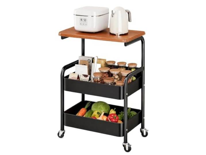 OOPDNEGAK 3-stöckiger Rollwagen - Multifunktionaler Organizer-Wagen, Mobiler Aufbewahrungswagen Für Küche, Bad Und Babyartikel(A)