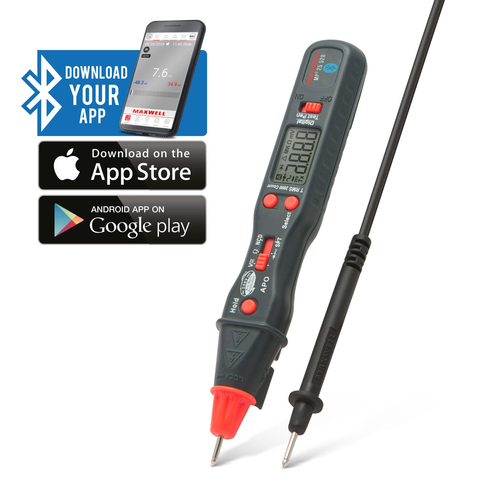 MAXWELL Digitale multimeter met Bluetooth en bijbehorende app