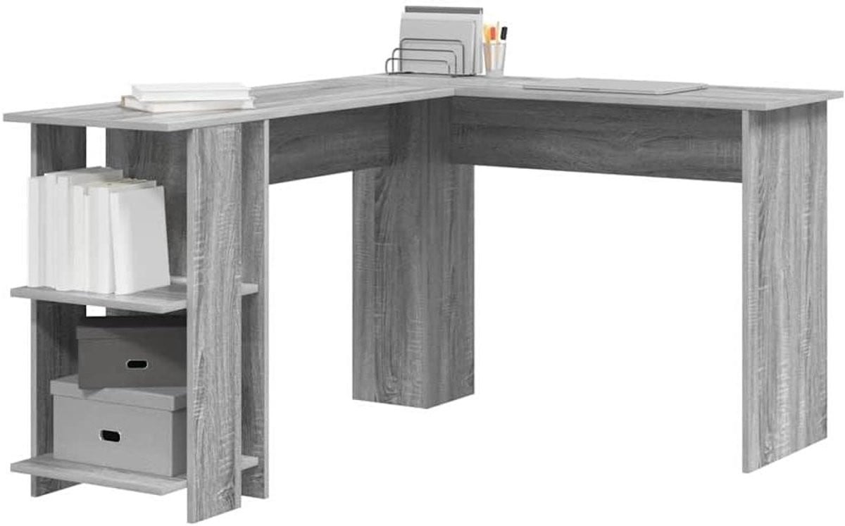 Grijs Sonoma Hoekbureau met Opslag voor Thuiswerken - B: 140 cm, D: 113,5 cm