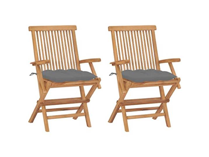 vidaXL Klappstühle mit grauen Kissen, 2 Stück, Massivholz Teakholz