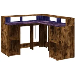 Helloshop26 - Schreibtisch Arbeitsplatz Computermöbel Lernbereich mit LED-Beleuchtung geräucherte Eiche 130 x 130 x 91 cm 02_0023783