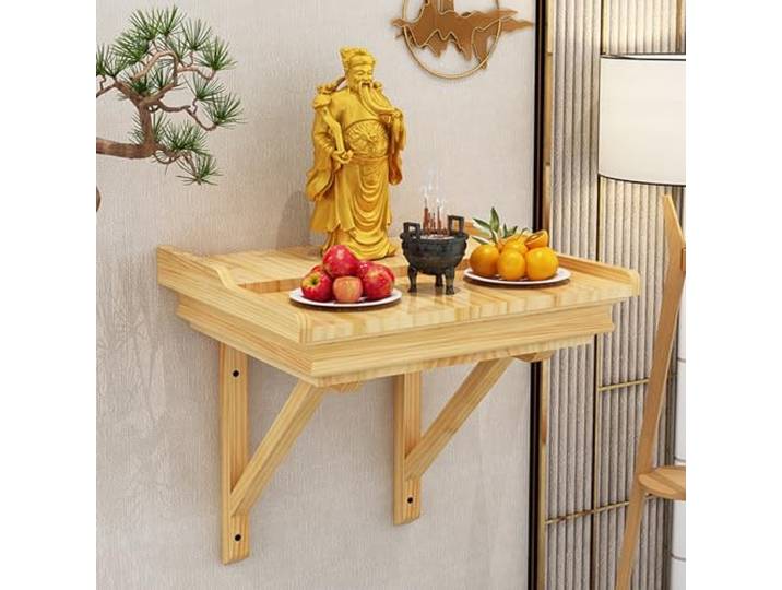 AANNAA An der Wand montiertes buddhistisches Altarregal aus massivem Holz for den Heimgottesdienst, Schrank „Gott des Reichtums“, Schreintisch(Wood,Large)
