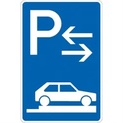 Verkehrsschild VZ315-88, Parken ganz auf Gehwegen quer rechts (Mitte), Alu, RA2, 420x630 mm