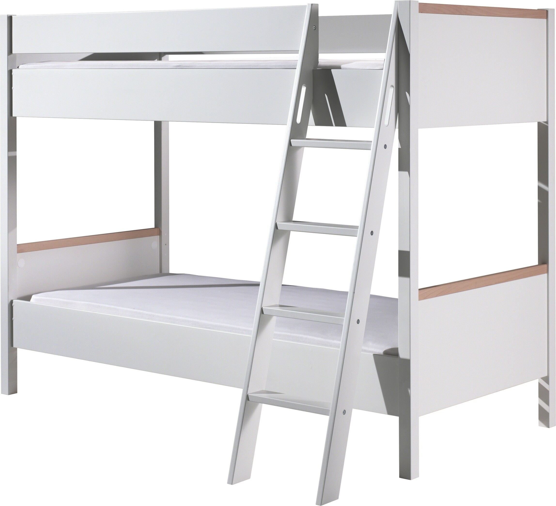 Etagenbett >LONDON< in Weiß/Buche - 210x160x139cm (BxHxT)