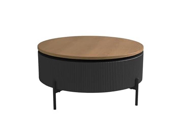 Schöner Wohnen Kollektion Couchtisch HEROY, 360° drehbare Platte, Stauraum Tischplatte Eichefarbig Tobacco, Gestell schwarz, B 80, H 40, T 80 cm, gerillte Oberfläche
