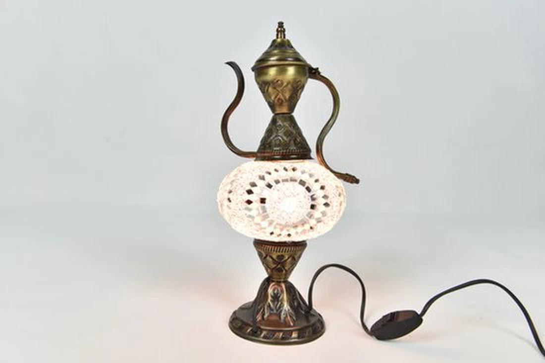 Halay Handgemaakte Turkse Ibrik-tafellamp, Roze, Oosterse LED-nachtlamp voor sfeerverlichting