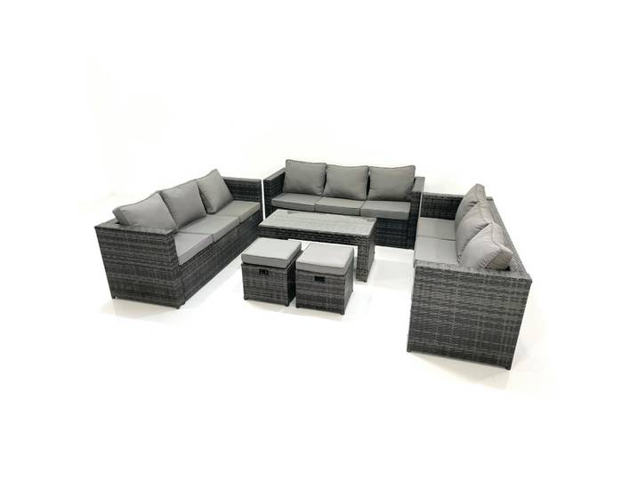 Fimous Gartenmöbel Couchtisch SET mit Sofa Polyrattan Outdoor 11-Sitzer, Dunkelgrau, Metall, Kunststoff, Glas, Füllung: Schaumstoff,Schaumstoff, rechteckig, Gartenmöbel, Gartengarnituren, Gartenmöbel-Sets
