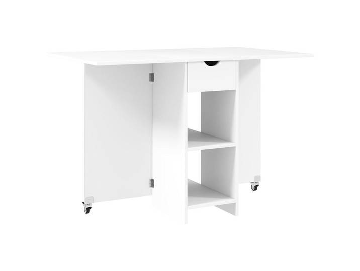 Homcom Klappbarer Esstisch Mobiler Küchentisch für 2-4 Personen mit Offenen Ablagen, Weiß, Holzwerkstoff, 1 Schubladen, Rechteckig, eckig, 70x75x114.5 cm, Esszimmer, Esstische