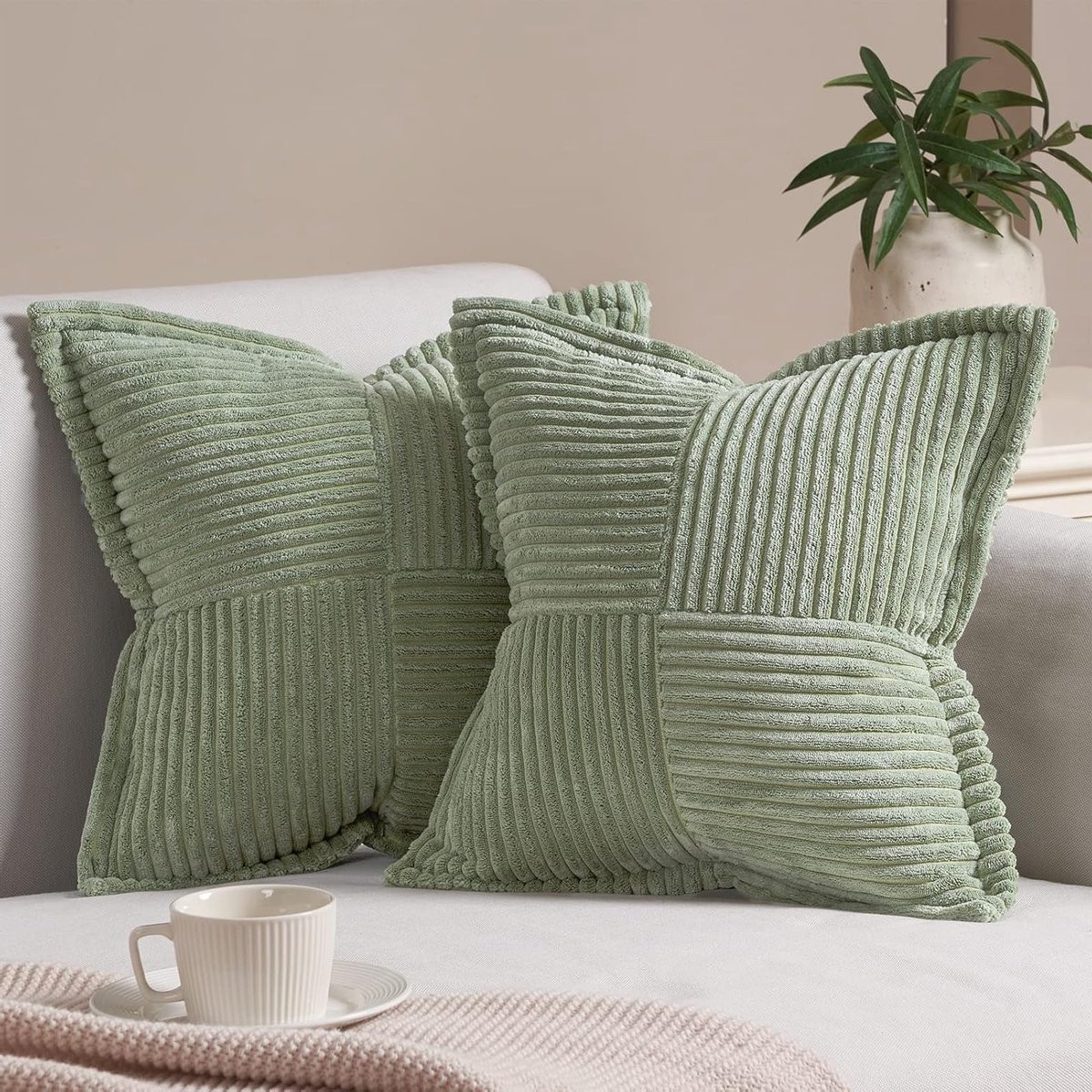 Set van 2 Fluffy Kussenhoezen Saliegroen - 60 x 60 cm