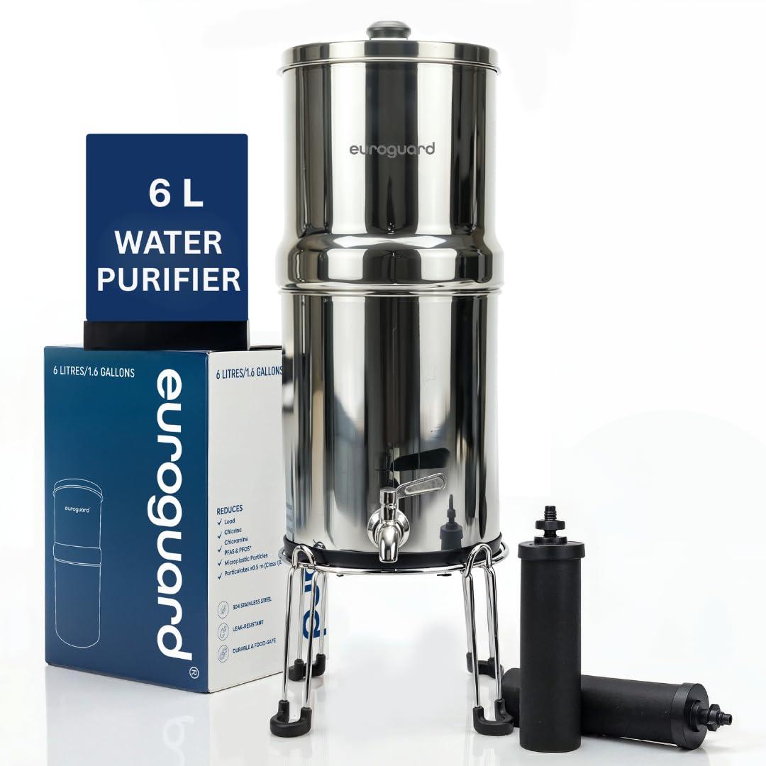 Schwerkraft-Wasserfilter Edelstahl 6 l mit Halter