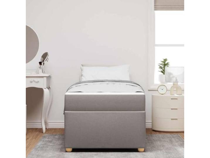 KTHLBRH Einzelbett mit Matratze Taupe 80 x 200 cm Taschenfedern, Holzrahmen, schwarze Beine, einfache Montage