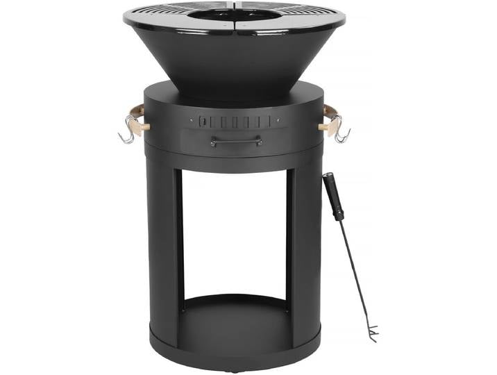 Barbecue plancha brasero a charbon et bois Cesar - 49 x 49 x 92 cm - Noir