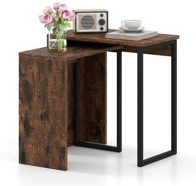 Costway 2-in-1 Nesting Coffee Table Set of 2 for Living Room and Bedroom-Rustic Brown