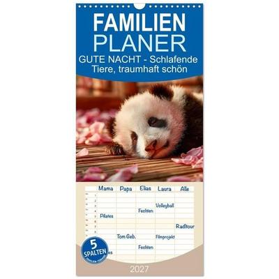 Familienplaner 2027 - GUTE NACHT - Schlafende Tiere, traumhaft schön mit 5 Spalten (Wandkalender, 21 x 45 cm) CALVENDO