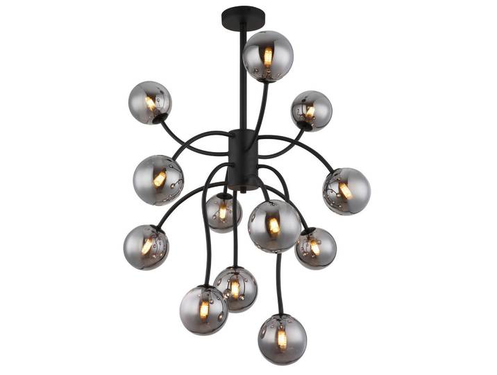 Globo Led-Deckenleuchte Riha, Schwarz, Metall, Glas, rund, 93 cm, CE, Lampen & Leuchten, LED Beleuchtung, LED-Deckenleuchten
