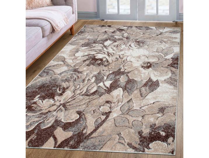 Teppich OTTO HOME Almrose Gr. 6, beige (sand), B:200cm H:9mm L:300cm, Kunstfaser, Teppiche, Teppich, mit besonders weichem Flor, Blumen Muster, florales Design, Kurzflor