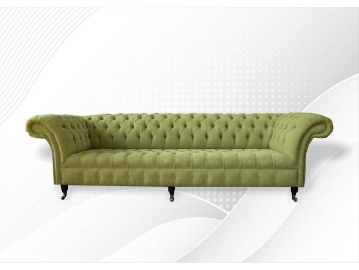 JVmoebel Big-Sofa Olivengrünes Chesterfield Sofa mit Holz- und Edelstahlsockeln, 1 Teile, Made in Europa