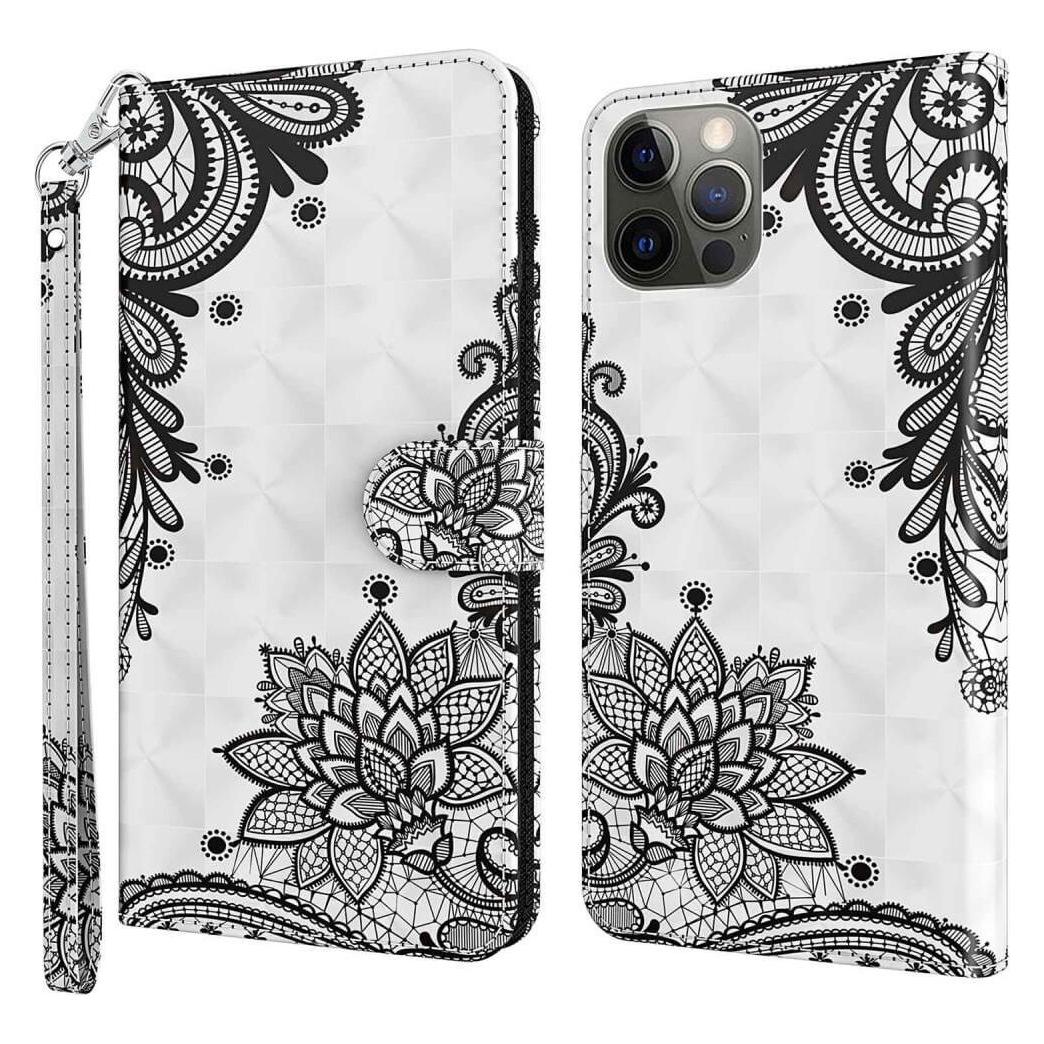 Cover-Discount iPhone 14 Pro Max - Etui Glitzer Effekt Blumen schwarz (Apple iPhone 14 Pro Max) (101135257I)