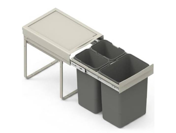 FurniFit Einbau-Mülltrennsystem für 40 cm Unterschrank – Ausziehbares Abfallsystem mit Metallschienen Vollauszug zur Müllsortierung, 3-fach Mülltrennung (1x 20L + 2x 9L), 35 x 50 x 44 cm