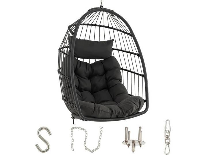Chaise Œuf Suspendue sans Support en Rotin Tressé - GOPLUS - Gris - Intérieur/Extérieur