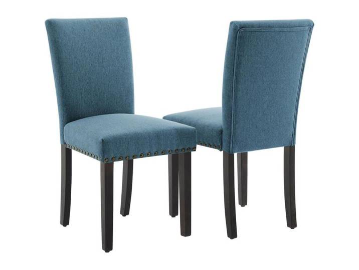 AFF CHAISE-Lot de 2 chaises de salle à manger chaises de cuisine，finition clous décoratifs pieds en bois bleu