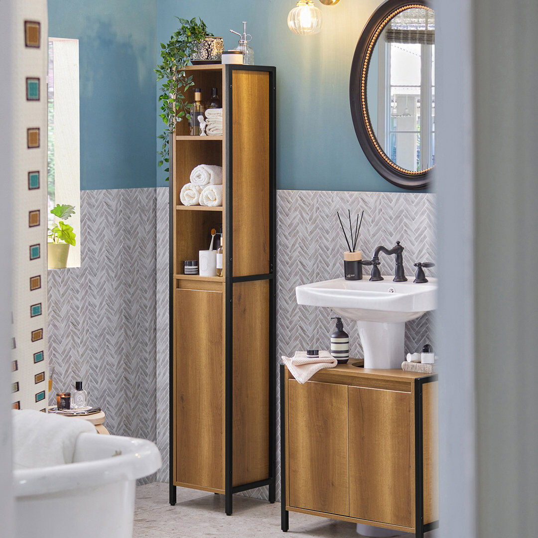 Borough Wharf Bryantown Freestanding Bathroom Cabinet Wood 168cm H X 30cm W X 28cm D