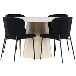 Ebuy24 Lanzo Essgruppe Tisch Ø120cm und 4 Teddy Stühle whitewash.