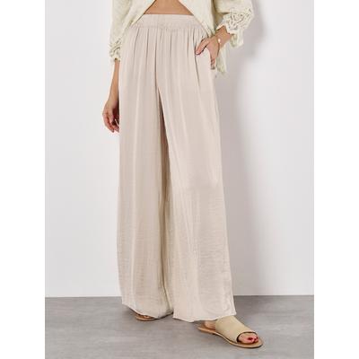 Palazzohose APRICOT "Weite Hose aus strukturiertem Satin", Damen, Gr. L (40), N-Gr, beige (stein), Obermaterial: 100% Polyester PES., Hosen Palazzohose