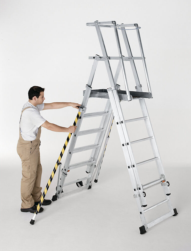 Teleskop-Plattformleiter, aus Aluminium, 9 Sprossen mit Ausleger ZARGES