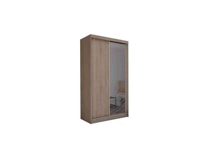 KLEIDERSCHRANK mit Spiegel-Schiebetüren und Aluminium-Leisten - PARTI - 120 cm Braun