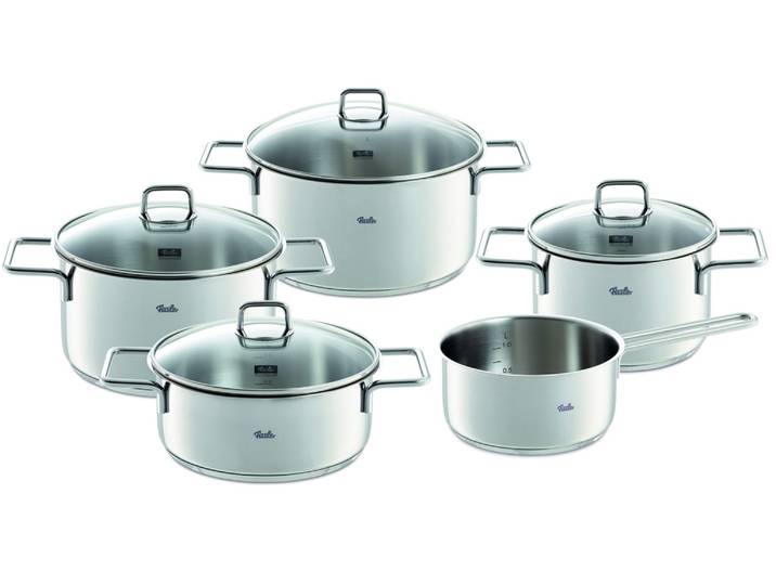 Topf-Set FISSLER LumiTherm , silber (silberfarben), Töpfe, Topf-Set, 9-teiliges Edelstahl-Topfset mit Superthermic Boden