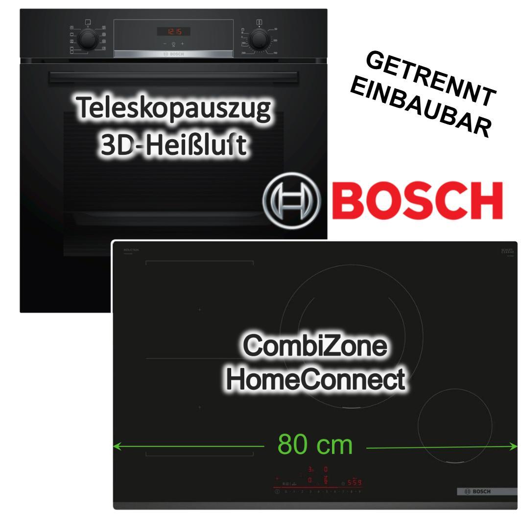 BOSCH Herdset Backofen 3DHeißluft Hydrolyse Teleskopauszug + Induktionsfeld 80cm PowerBoost Flexzonen