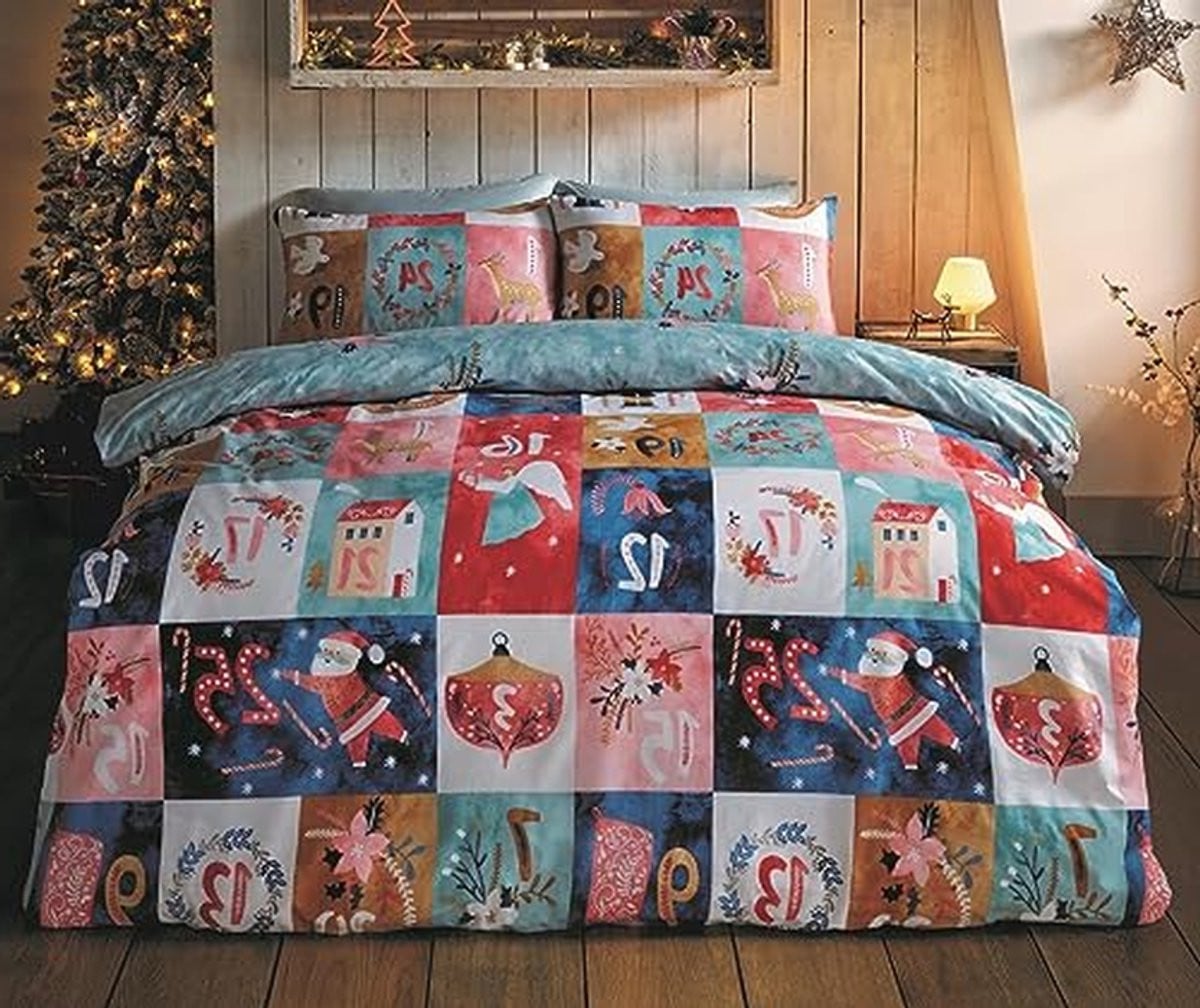 Veelkleurig Kerst Dekbedovertrek Set met Omkeerbaar Design, 200x200 cm