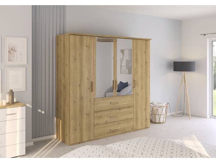 Armoire avec passe-partout 201cm Marron/Imitation chêne noueux Avec portes miroir