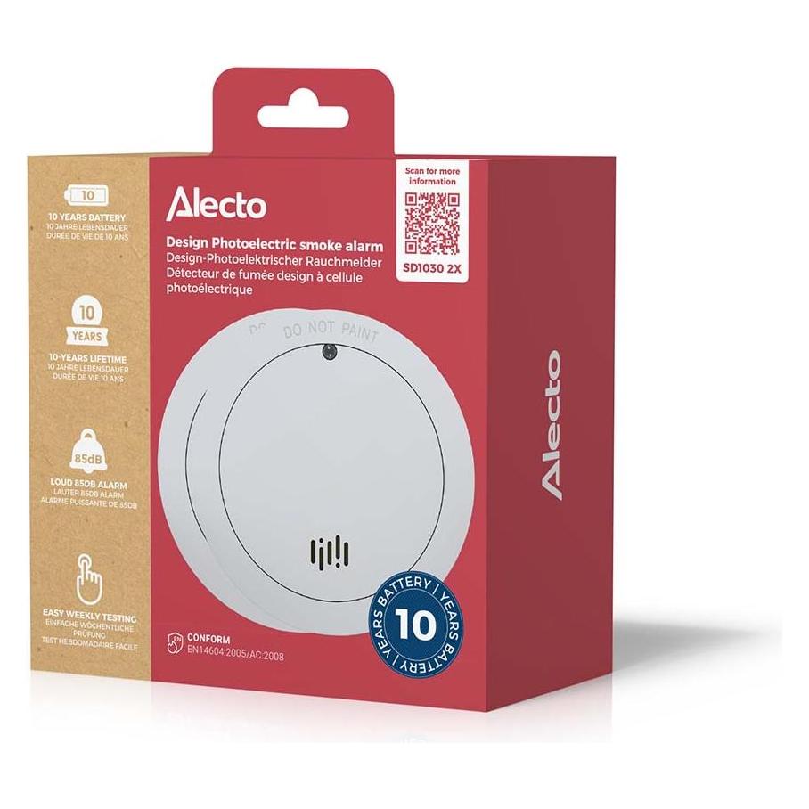 Alecto 2x Smoke detector with 10 years battery and sensor runtime White (SD1030 2X)