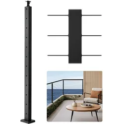 VEVOR Kabel-Treppengeländerpfosten, 106,7x2,5x5 cm Geländerpfosten, ebener Treppengeländerpfosten, 1 Packung, vorgebohrte Pfosten mit Montagehalterung, Schwarz, 1JZLGZXHS1063GGTD001V0