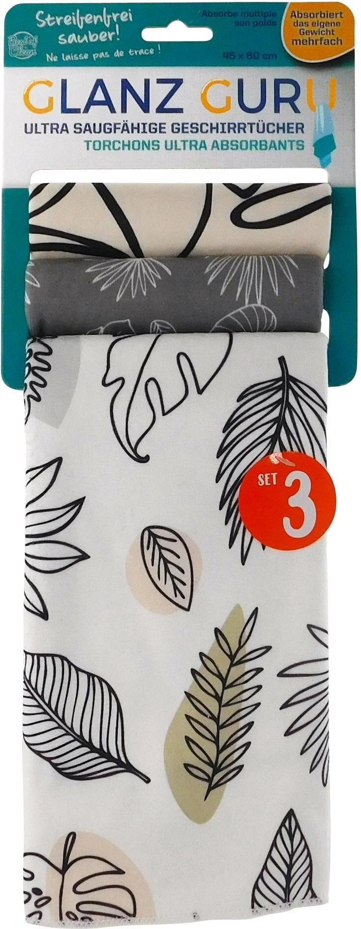 Geschirrtuch MEDIASHOP "Glanz Guru «Natur»", weiss (bunt), B:45cm L:60cm, Obermaterial: 70% Polyester, 30% Nylon, Geschirrtücher, Geschirrtuch bunt 3 Stk.