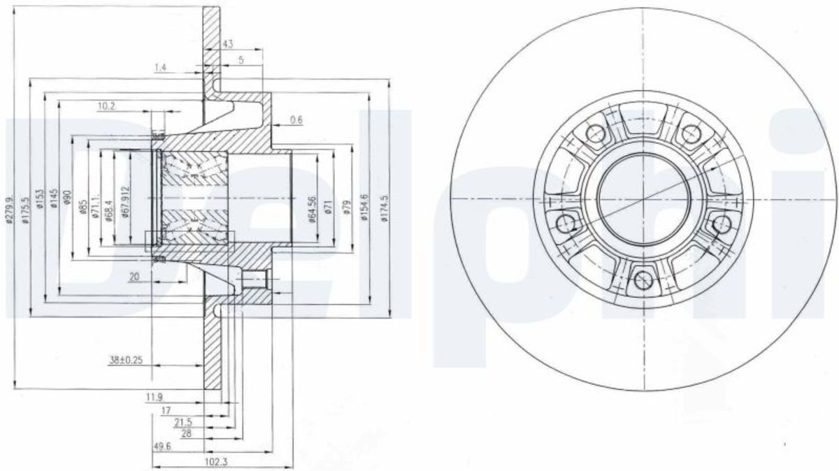 Bremsscheibe DELPHI BG9031RS hinten, voll, 1 Stück