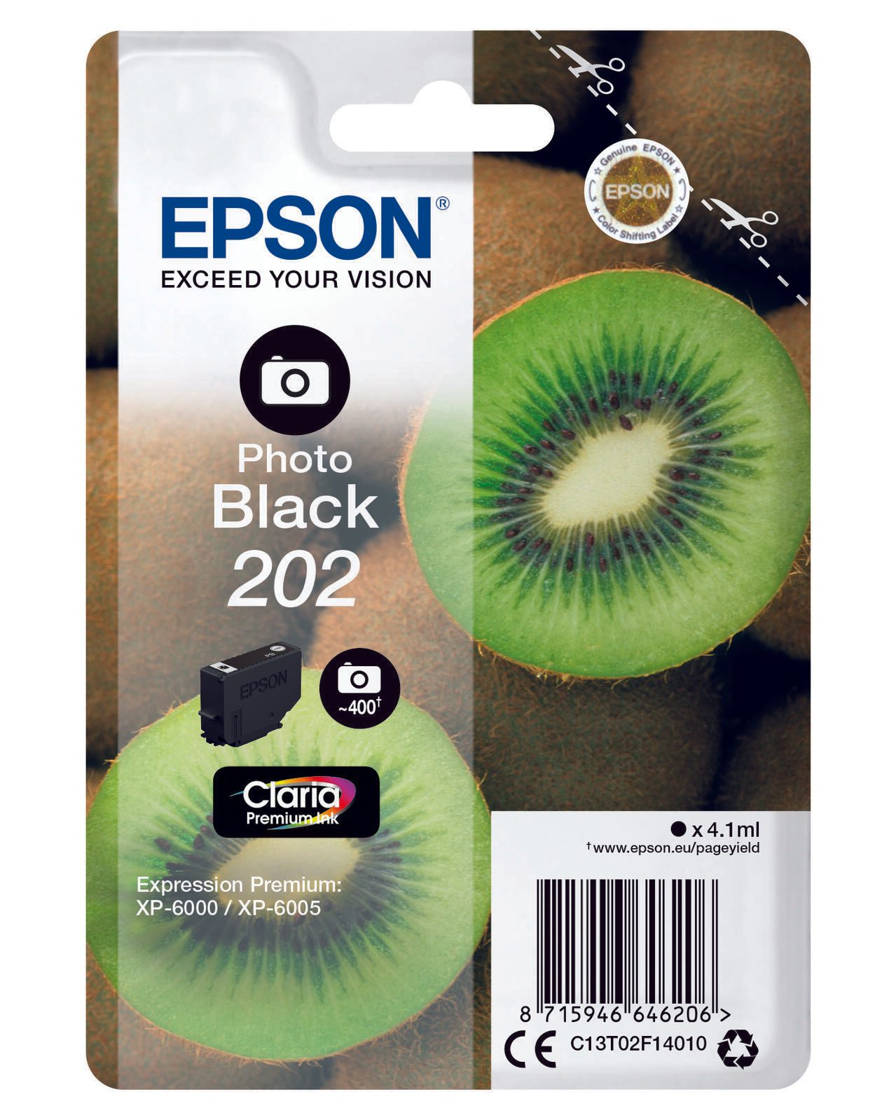Epson Original 202 Kiwi Druckerpatrone foto schwarz 400 Seiten 4,1ml (C13T02F14010)