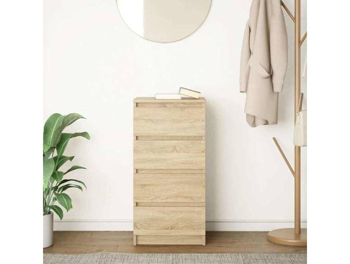 Buffet chêne sonoma - - 37 5x35x76 cm - Bois d'ingénierie - 4 tiroirs - Capacité totale 60 kg - Chêne sonoma