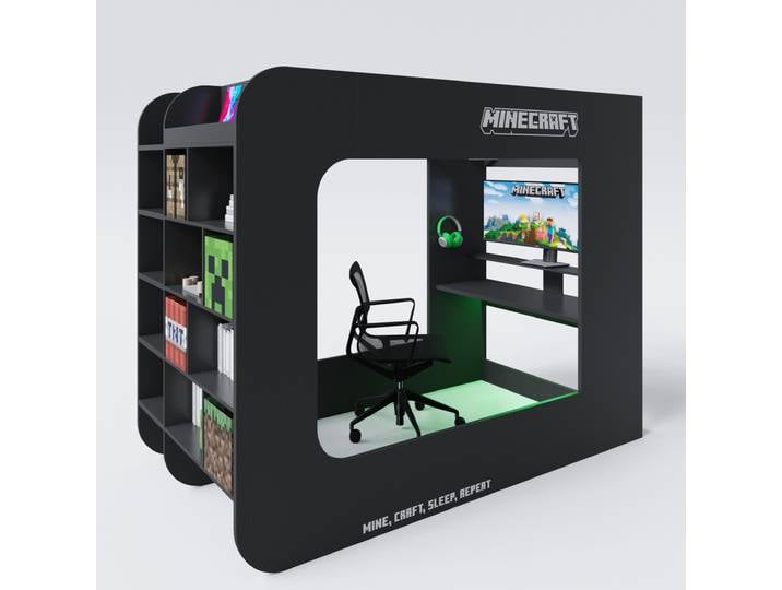 Hochbett MINECRAFT 120 x 200 cm schwarz/ grau