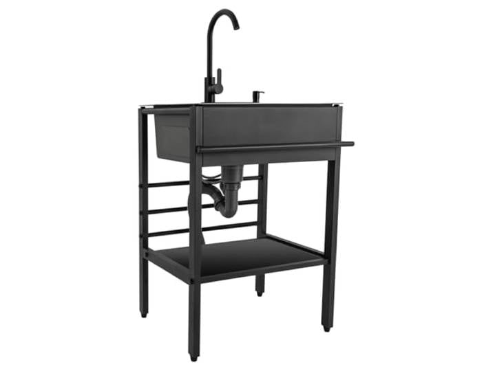 Spülbecken Edelstahl Schwarz Küchenspüle Waschbecken Küche Kitchen Sink Ausgussbecken Freistehendes Spültisch Mobiles Waschtisch mit Armaturen + Abfluss Spülenschrank(50×40×86cm)