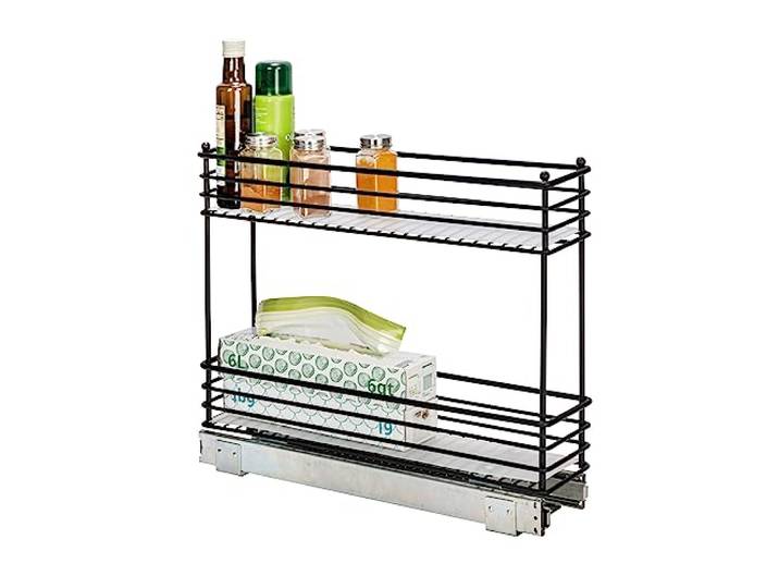 Household Essentials Schmaler Schiebeschrank-Organizer, Schrankeinsatz zweistöckig, mattschwarz, ideal für schmale Schränke in Küche, Bad und mehr, 12,7 cm