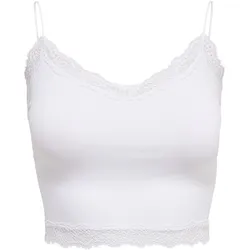 ONLY Damen Cropped-Top - ONLVICKY LACE SEAMLESS CROPPED TOP, Trägertop, Spitze Weiß / M/L
