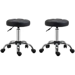 HOMCOM 2er-Set Rollhocker Rädern Arbeitshocker höhenverstellbar Kunstleder Schwarz Ø35,5 x 48-63H cm