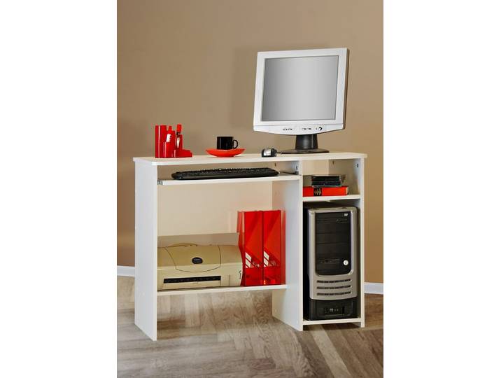 Schreibtisch VOGL MÖBELFABRIK Sam , weiss (weiß), B:91cm H:72cm T:50cm, Tische, Schreibtisch, mit Tastaturauszug & Towerfach, geschwungene Tischplatte, Breite 91 cm