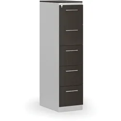 Karteischrank aus Metall PRIMO, mit Frontseiten aus Holz A4, 5 Schubladen, grau/wenge