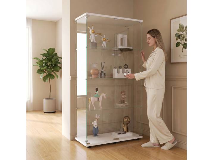 Vitrine Verre Meuble, Vitrine en Verre pour Collection avec 1/2 Porte et Serrure 2/3/4 Layers Armoire Vitrine Transparente Verre Trempé Vitrine Meuble Salon Vitrine d'armoire pour Salon Bar Chambre