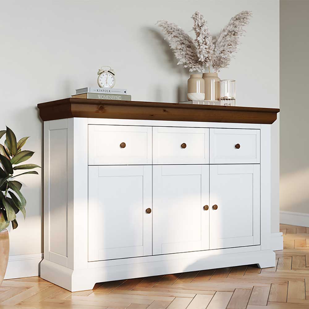 Pharao24.de Kommode Sideboard in Weiß und Holz Braun