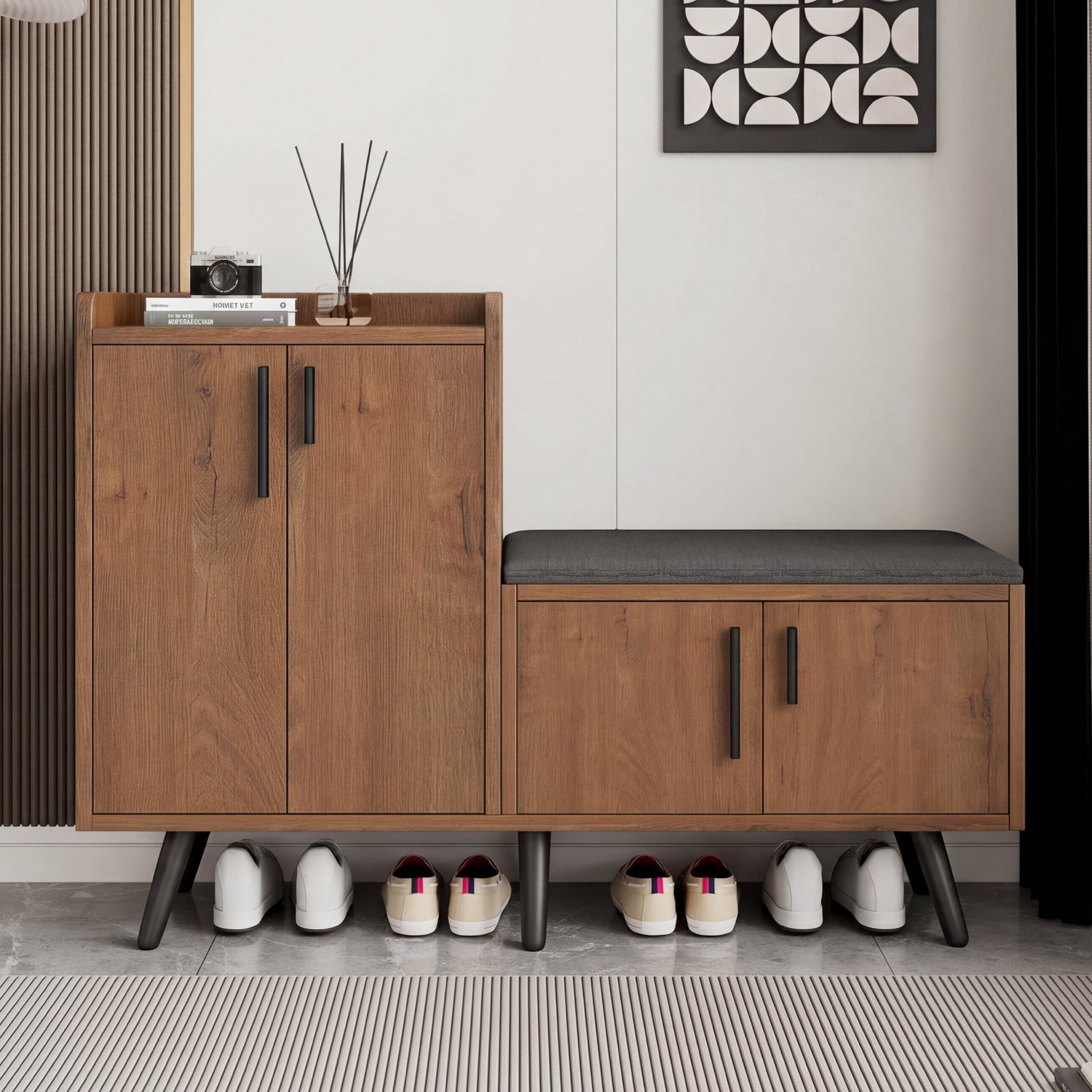 CHICFURN Schoenenkast met zitkussen in naturel